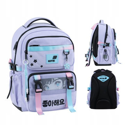 Widok ogólny fioletowego plecaka ortopedycznego Kite dla dziewczynek.