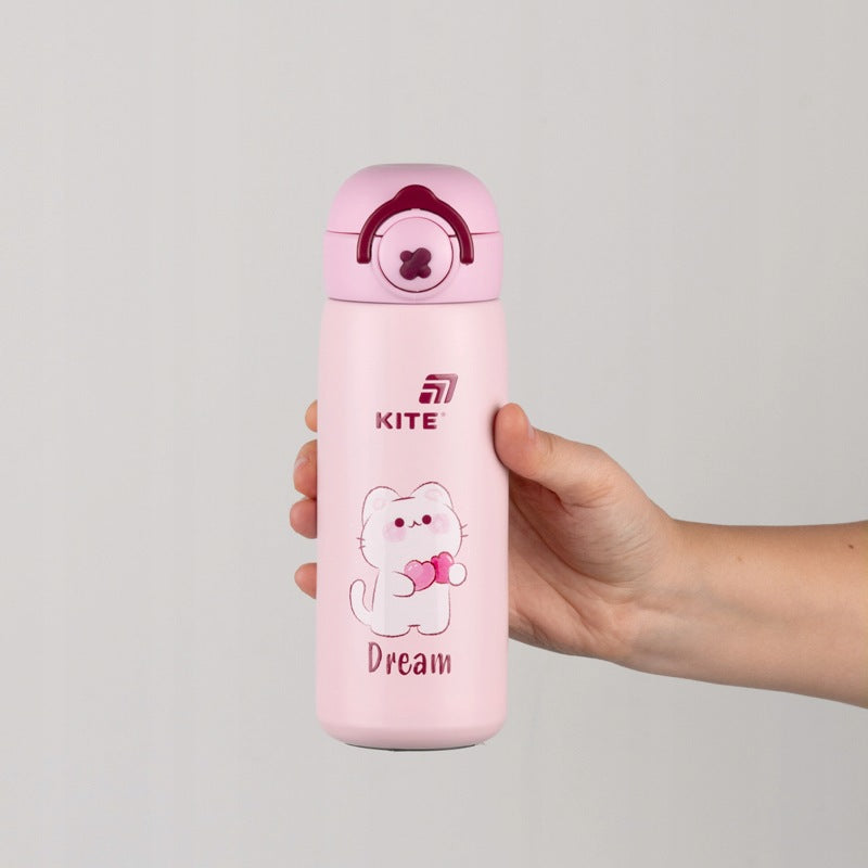 Matowa różowa obudowa Soft-Touch termobutelki Kite ukazana z tyłu