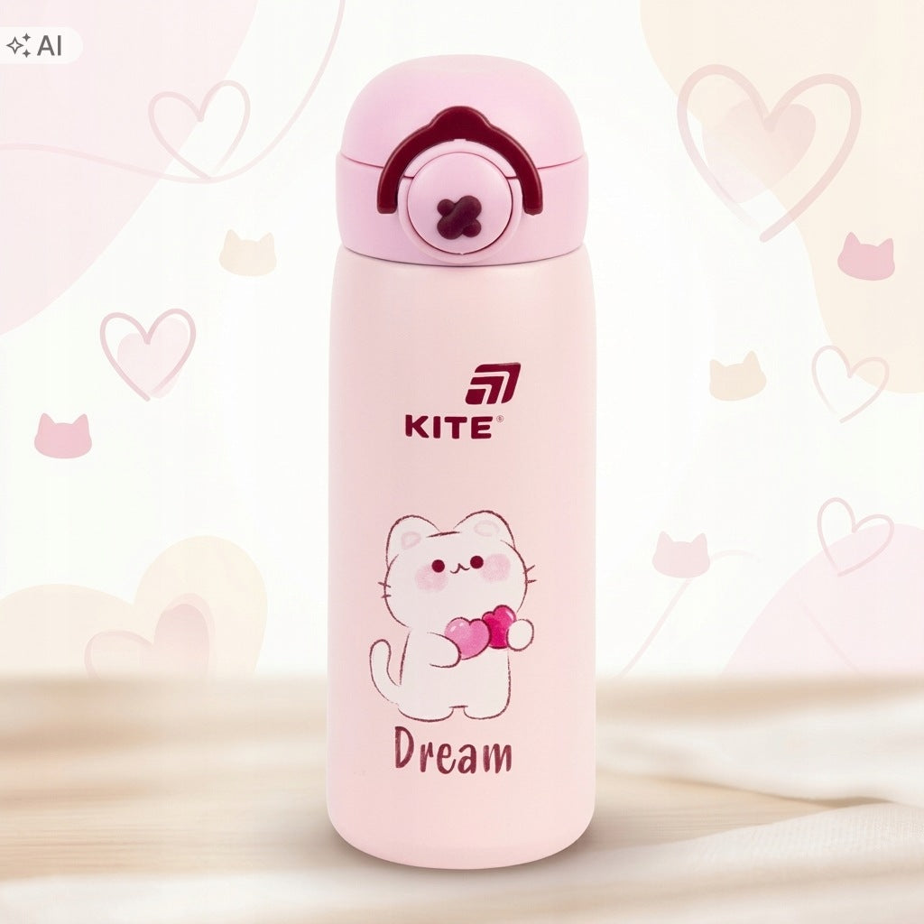 Matowa różowa obudowa Soft-Touch termobutelki Kite ukazana z tyłu