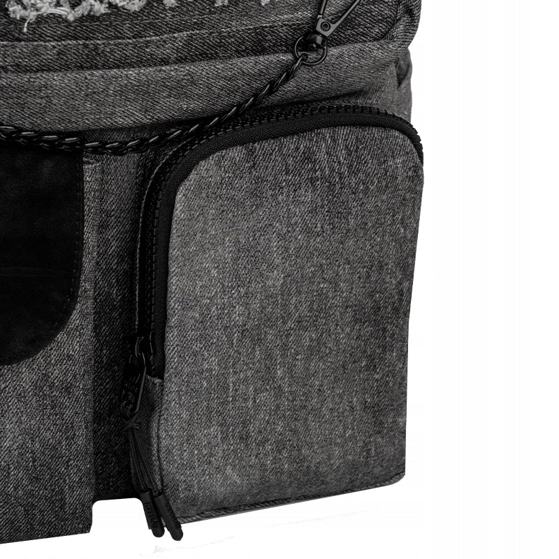 przednie kieszenie w jeansowym plecaku Kite