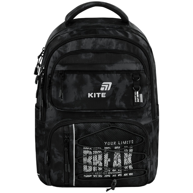 Szary wielokomorowy plecak Kite zaprezentowany w całości od frontu.