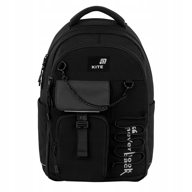 Czarny młodzieżowy plecak Kite w rozmiarze L zaprezentowany w całości.