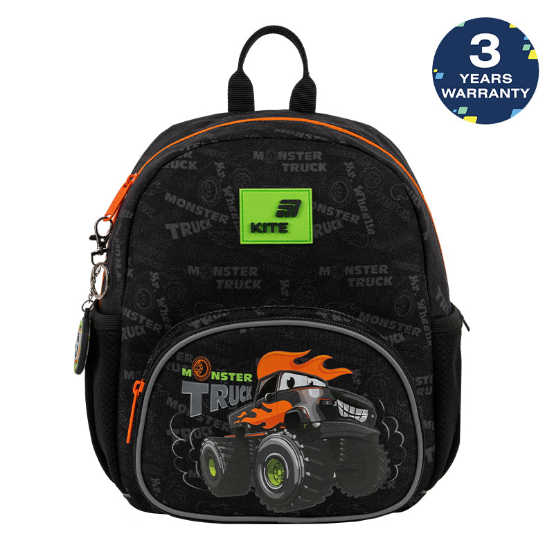 Batoh předškolní Kite Kids Monster Truck černý pro chlapce s přívěskem do přípravky
