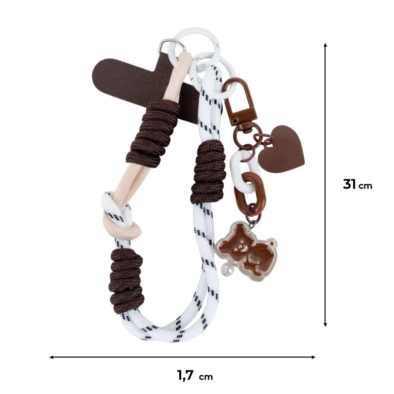 Wymiary brązowego paska na dłoń do telefonu Kite 31 cm długości i 1,7 cm szerokości