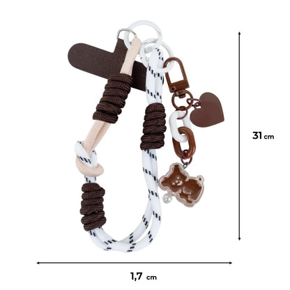 Wymiary brązowego paska na dłoń do telefonu Kite 31 cm długości i 1,7 cm szerokości