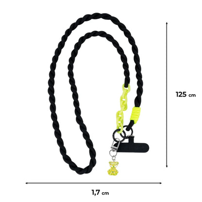 Rysunek wymiarowy czarnego paska do telefonu Kite o długości 125 cm i szerokości 1,7 cm