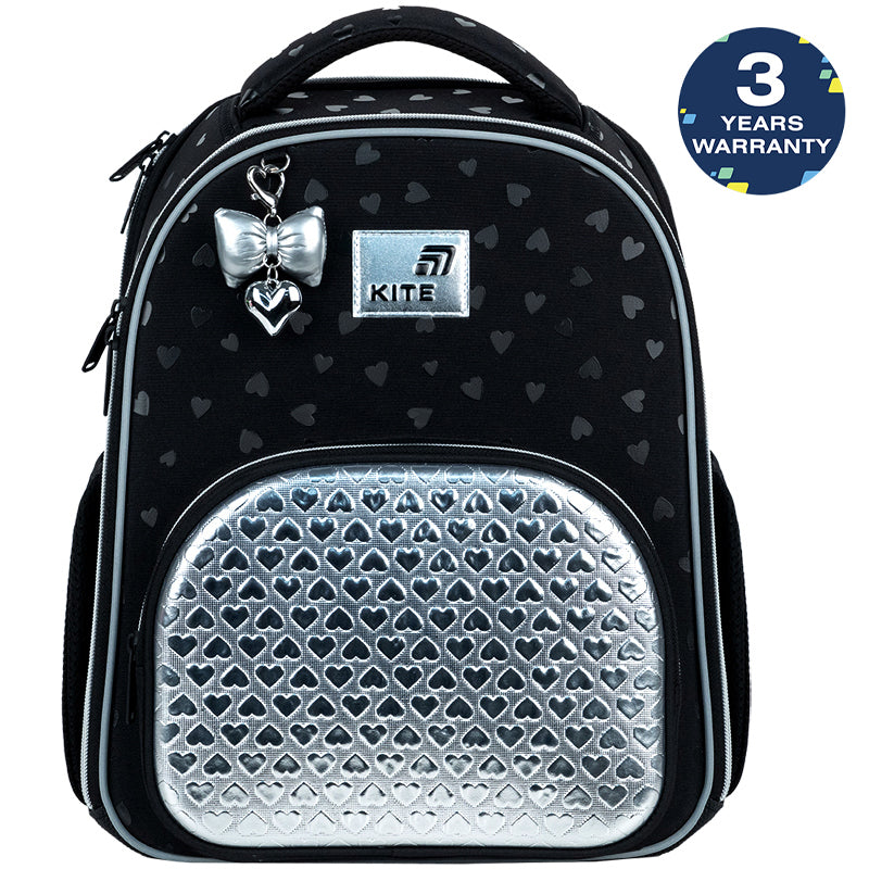 Tornister szkolny ortopedyczny dla dziewczynek 6–12 lat Kite Black&Silver