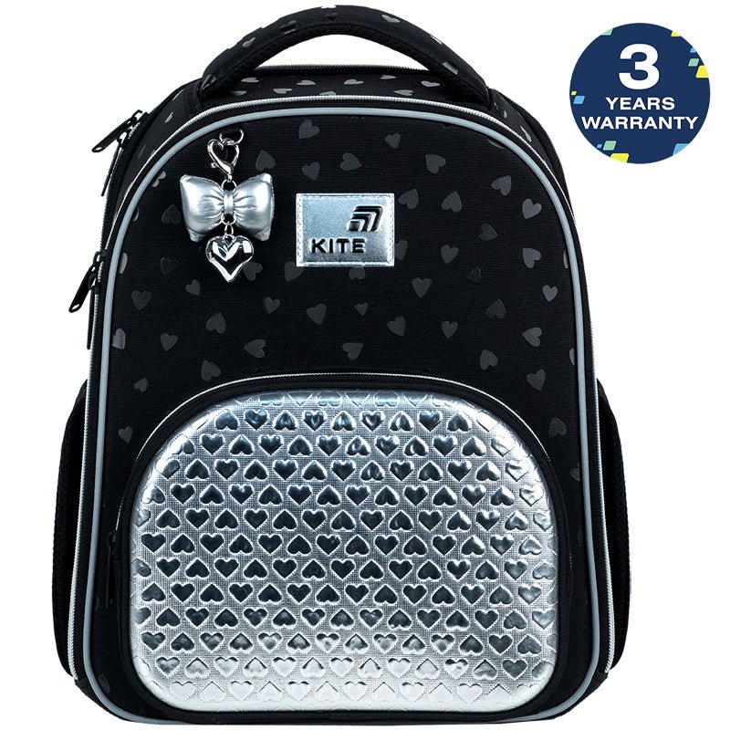 Tornister szkolny ortopedyczny dla dziewczynek 6–12 lat Kite Black&Silver