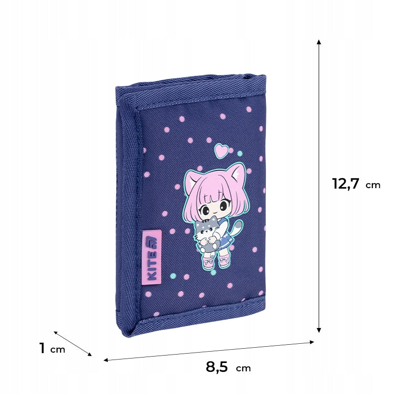 Charakterystyka i dokładne wymiary kompaktowego portfela Kite Kuromi.