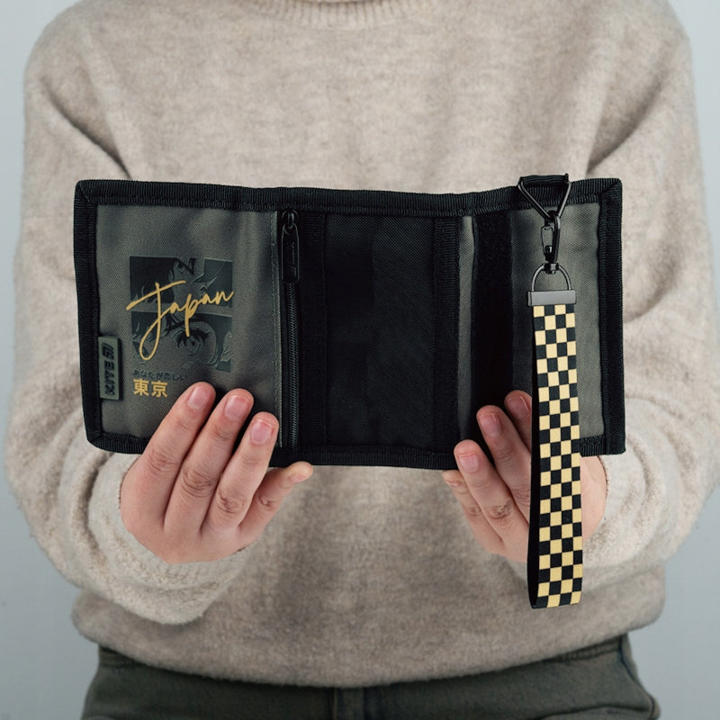 Portfel Kite z zawieszką w rękach dziecka podczas użytkowania.