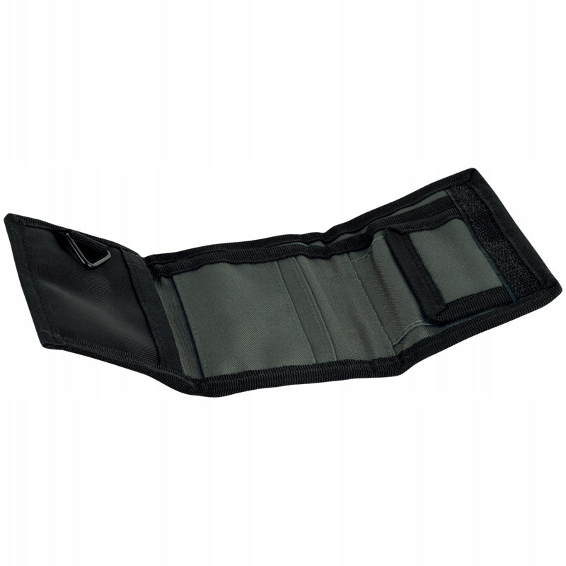 Rozkryty portfel Kite z widocznym wnętrzem i przegrodami na banknoty.