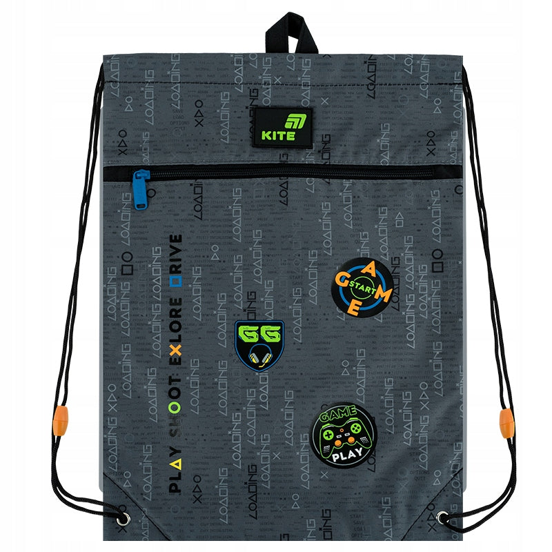 Worek na buty Kite K26-601M-2 widok z przodu z widoczną kieszenią na suwak.