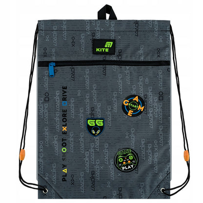 Worek na buty Kite K26-601M-2 widok z przodu z widoczną kieszenią na suwak.