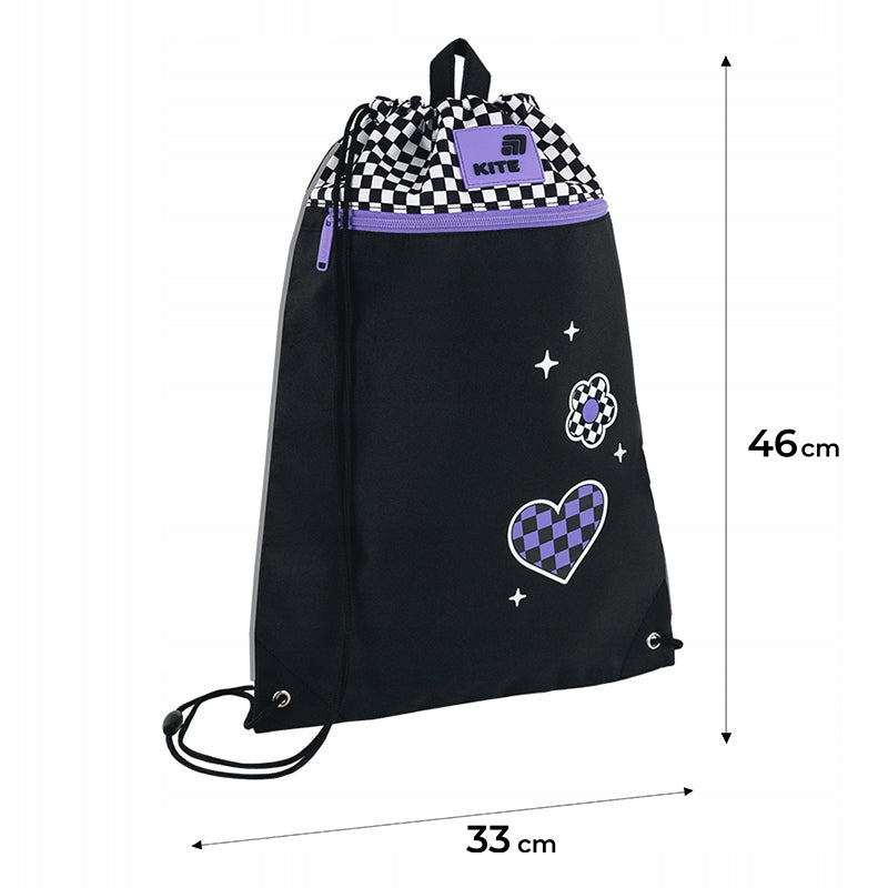 Wymiary 46x33 cm worka Kite na obuwie i strój — infografika.