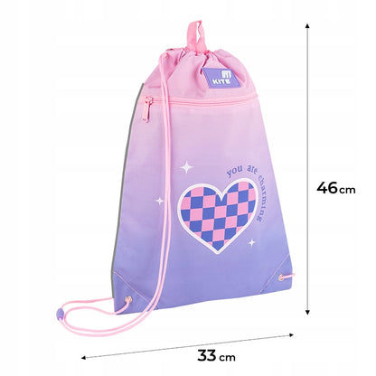 Infografika prezentująca wymiary 46x33 cm worka sportowego Kite dla dziewczynek.