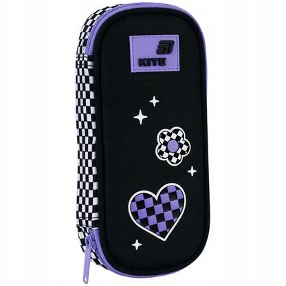 Piórnik szkolny dla dziewczynki szachownica przód.