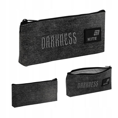 Czarny jeansowy piórnik szkolny Kite Darkness K26-680-6 – widok z każdej strony.