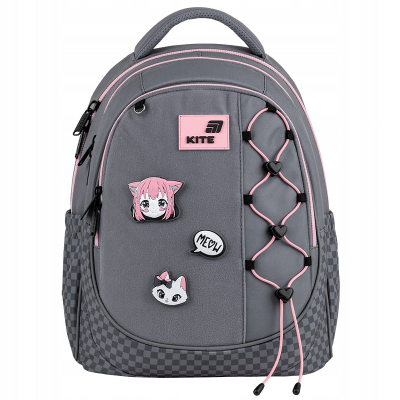 Widok plecaka Kite od przodu z dekoracyjnym sznurowaniem.