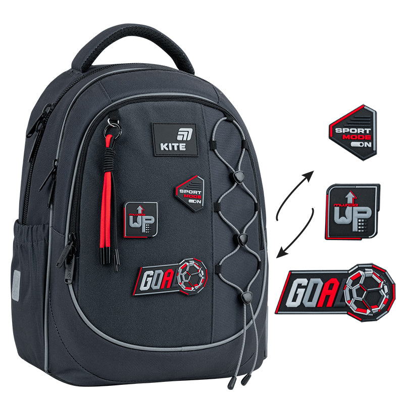 Plecak szkolny Kite Sport Mode ortopedyczny lekki dla chłopców szary z naszywkami do szkoły