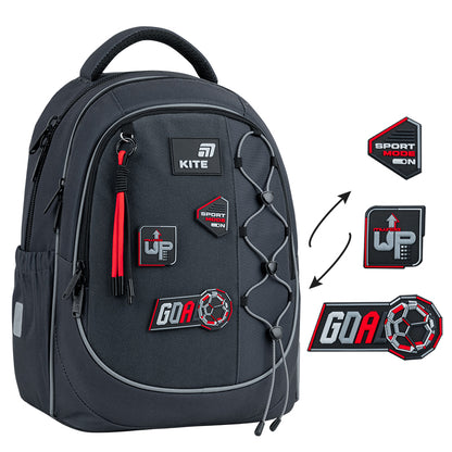 Plecak szkolny Kite Sport Mode ortopedyczny lekki dla chłopców szary z naszywkami do szkoły