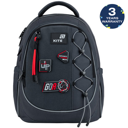 Batoh školní Kite Sport Mode ortopedický lehký pro chlapce šedý s nášivkami do školy