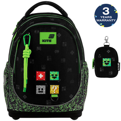 Ortopedický školní batoh Kite Pixel černý pro chlapce 1.-4. ročník
