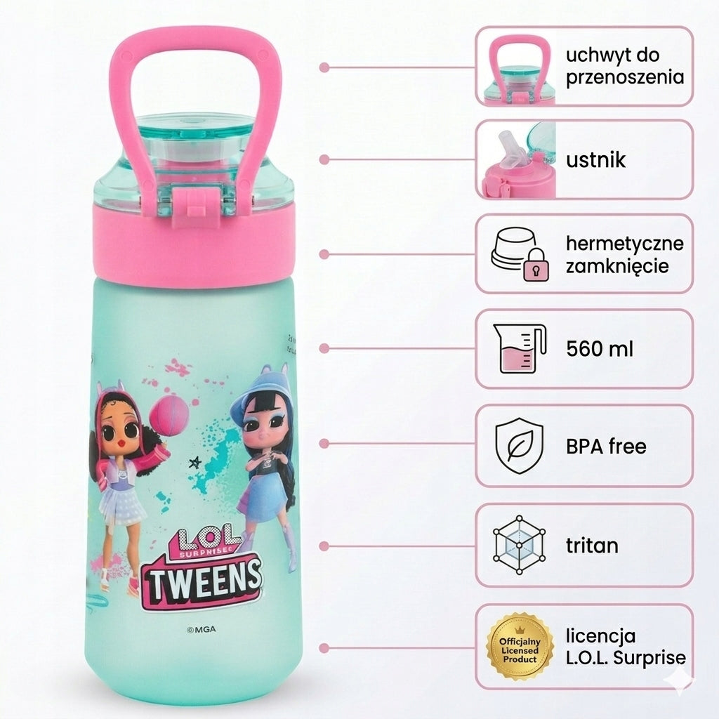 Bidon tritanowy 560 ml Kite – cechy butelki z licencją LOL Surprise.