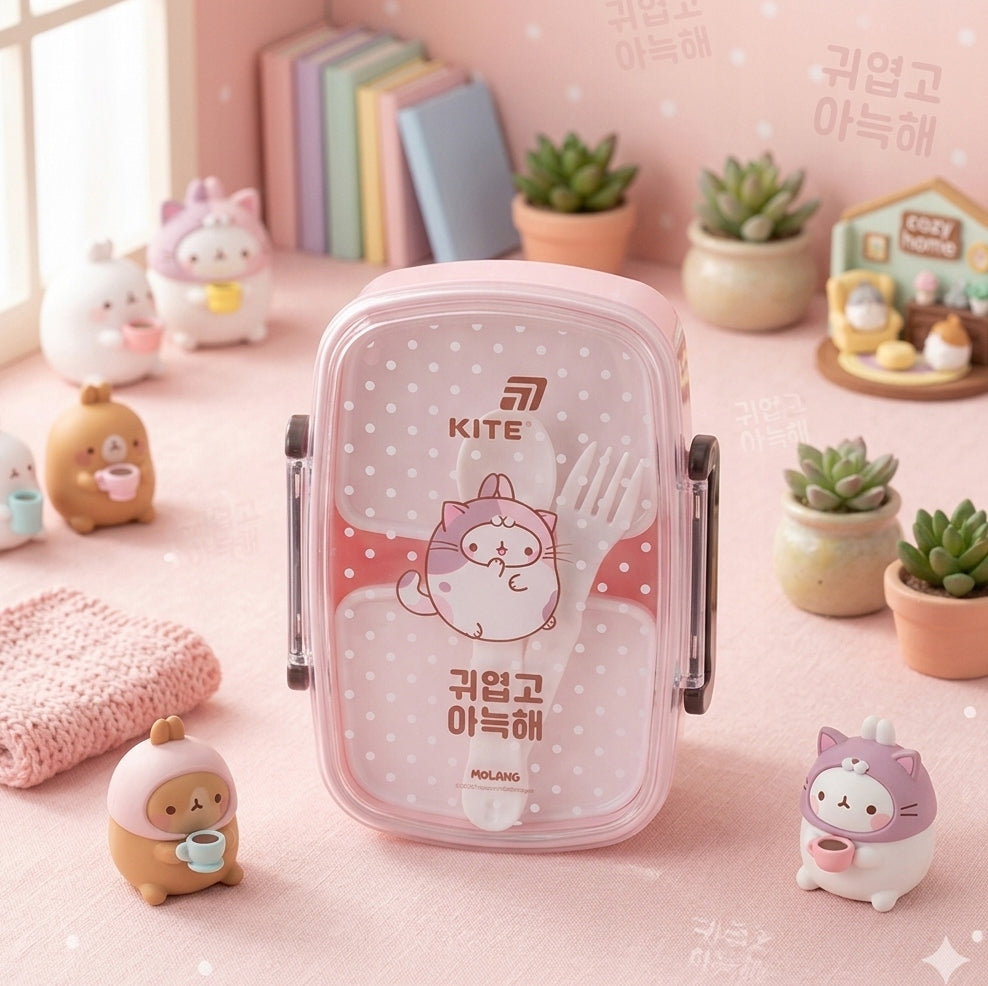 Lunchbox Kite Molang z przezroczystą pokrywką i solidnymi zatrzaskami bocznymi.