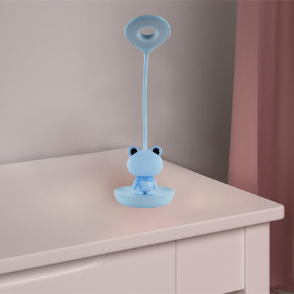 Lampa na stole zabka niebieska