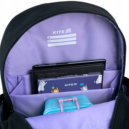 Plecak szkolny czarny Kite główne komory i przegrody