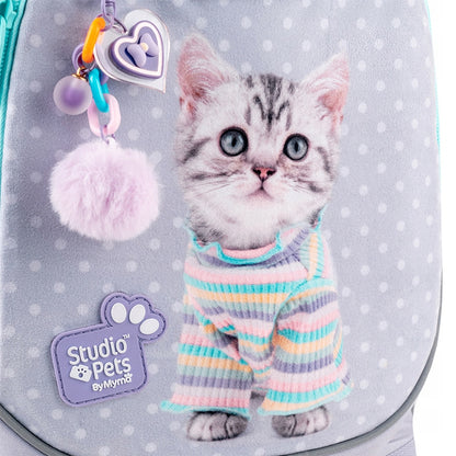 miękki pluszowy panel z kotkiem Studio Pets przód plecaka