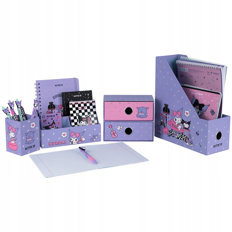 Przybornik na biurko Kuromi Kite  – zestaw 4 elementy z motywem Sanrio w kolorach czerni i fioletu