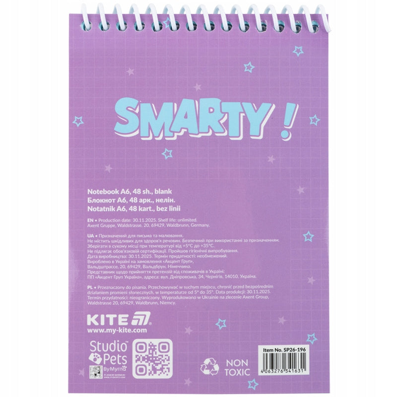 Notes Studio Pets Kite – widok na tył okładki z plastikową spiralą.