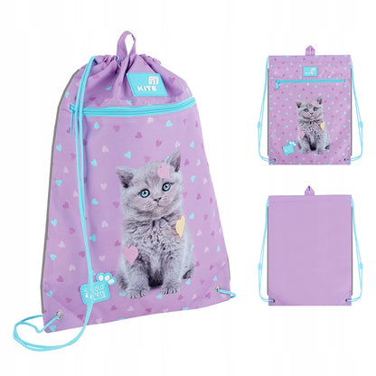 Jasny worek na buty Kite z nadrukiem małego kotka z serii Studio Pets.