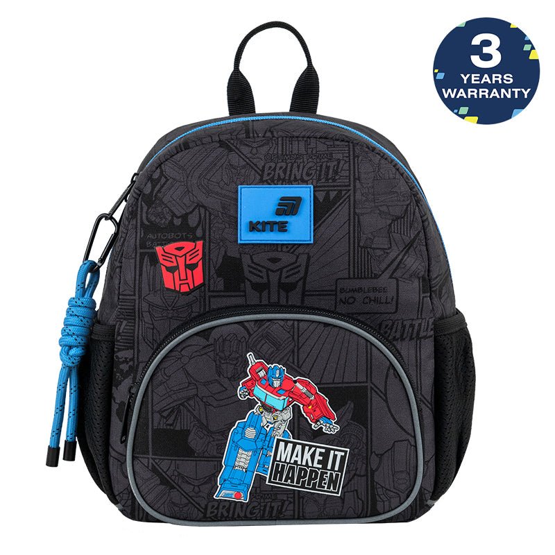 Plecak przedszkolny Kite Kids Transformers czarny dla chłopca lekki z brelokiem