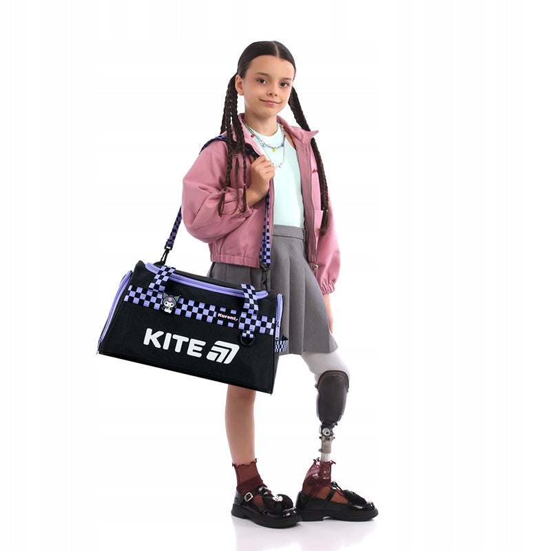 Torba czarna sportowa Kuromi Kite dla dziewczynek na WF