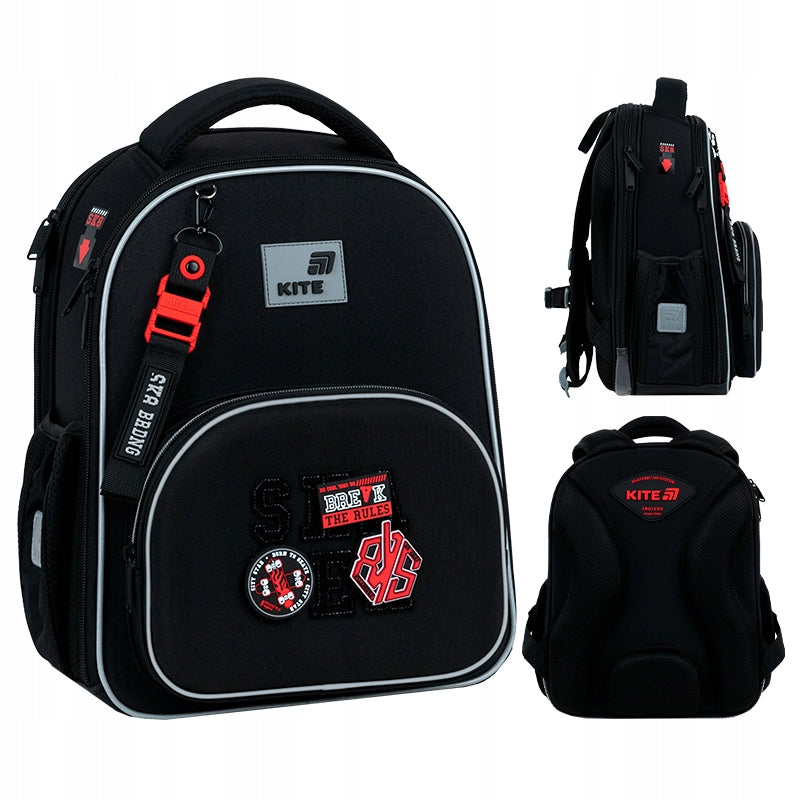 Czarny ortopedyczny tornister szkolny Kite dla chłopca