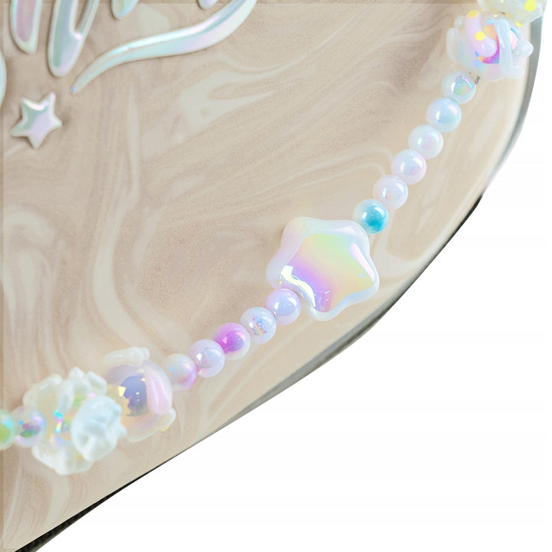 wystrój: tkanina z efektem 3D "welurowy marmur", perłowy nadruk trójwymiarowy, sznur koralików.