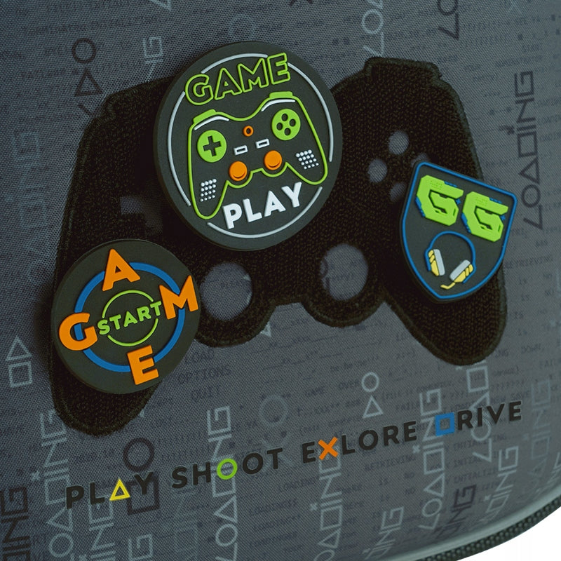 Tornister szkolny Kite – gumowe badge na rzep z motywem gamingowym