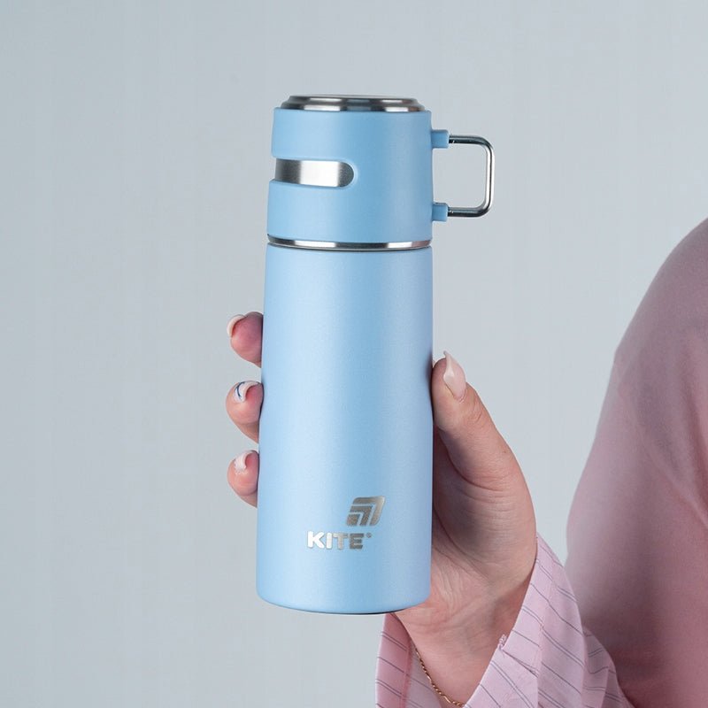 Termos z kubkiem dla dzieci metalowy niebieski 350 ml Kite