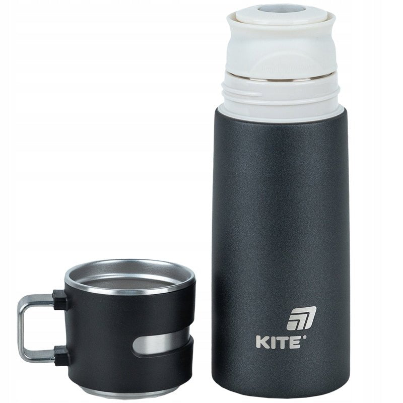 Termos z kubkiem dla dzieci metalowy czarny 350 ml Kite