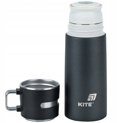 Termos z kubkiem dla dzieci metalowy czarny 350 ml Kite