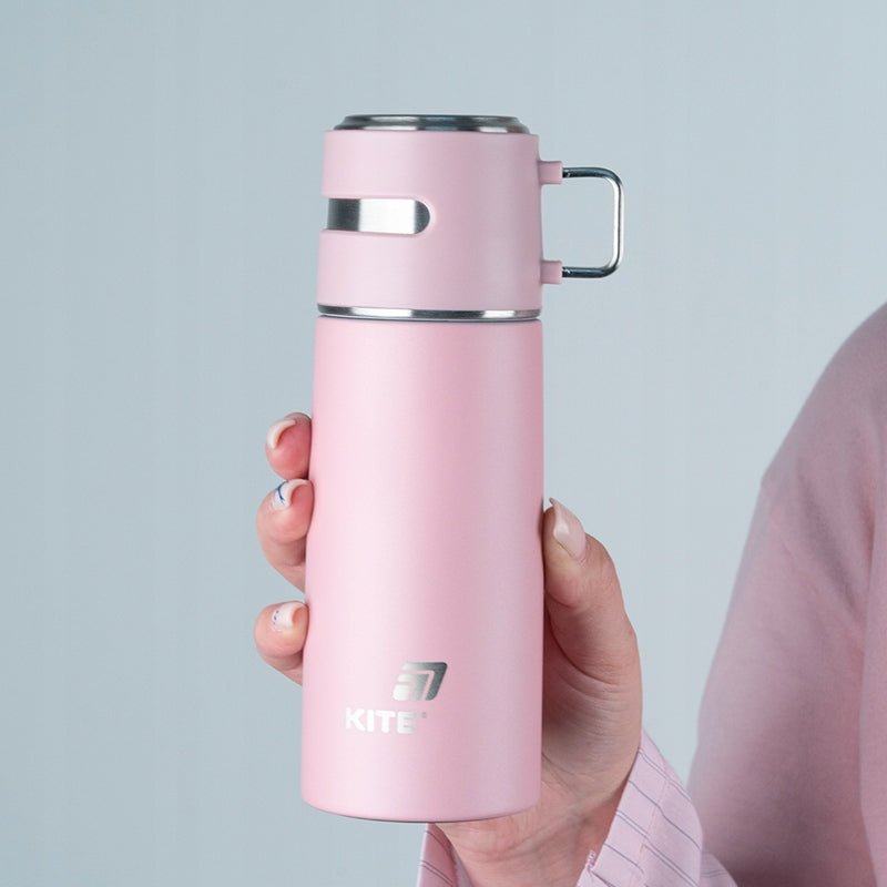 Termos z kubkiem dla dzieci metalowy różowy 350 ml Kite