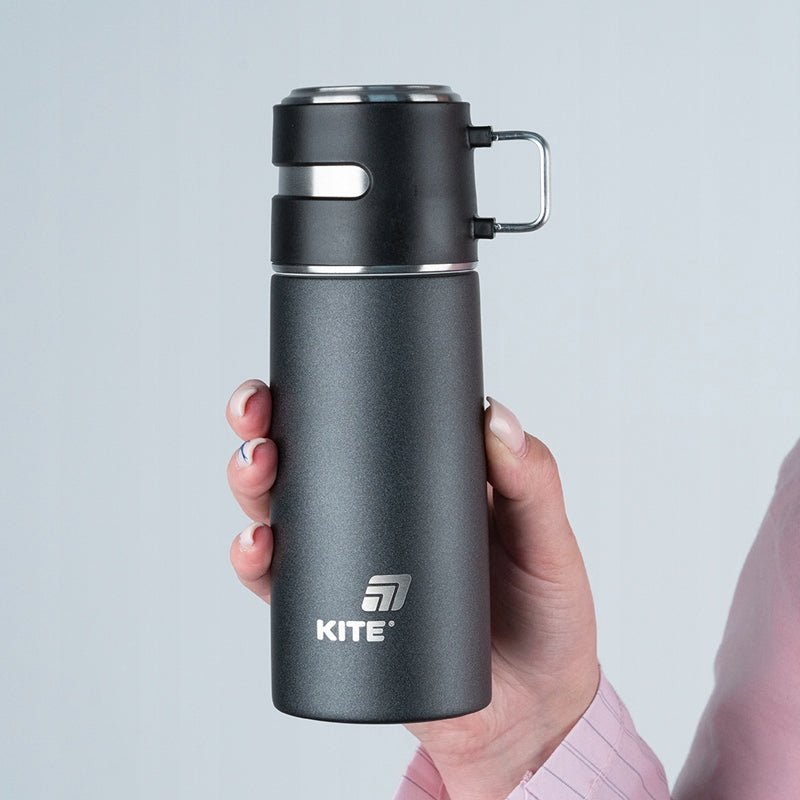 Termos z kubkiem dla dzieci metalowy czarny 350 ml Kite
