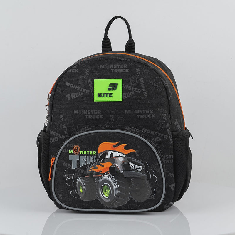 Batoh predškolský Kite Kids Monster Truck čierny pre chlapca s príveskom do prípravky