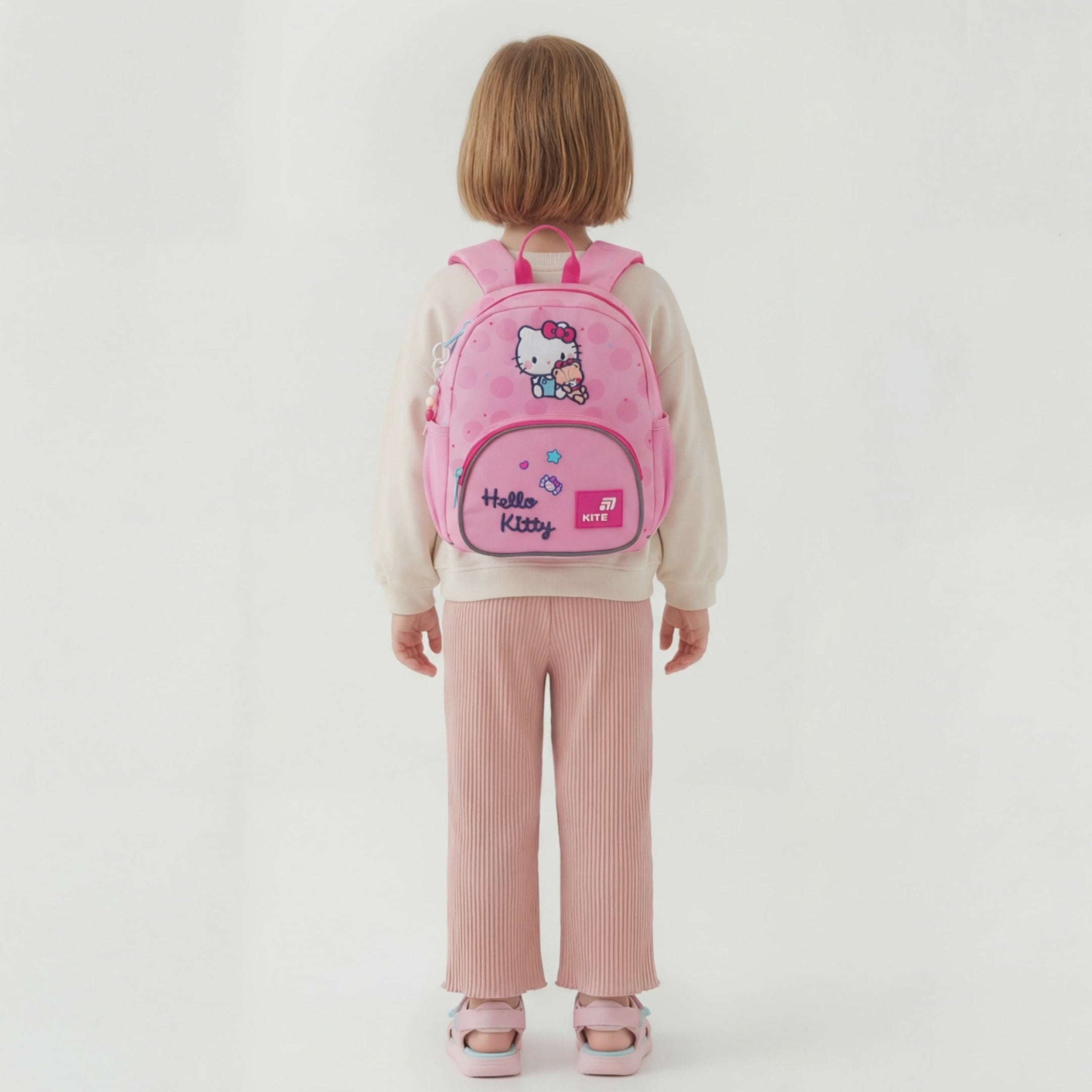 Plecak przedszkolny Kite Hello Kitty dla dziewczynki, różowy z brelokiem