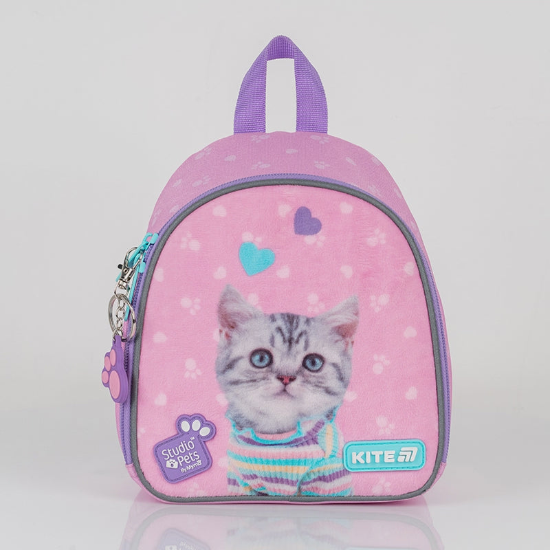 Batoh predškolský Kite Studio Pets pre dievča ružový s mačičkou a plyšovým panelom