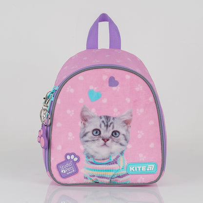 Batoh predškolský Kite Studio Pets pre dievča ružový s mačičkou a plyšovým panelom