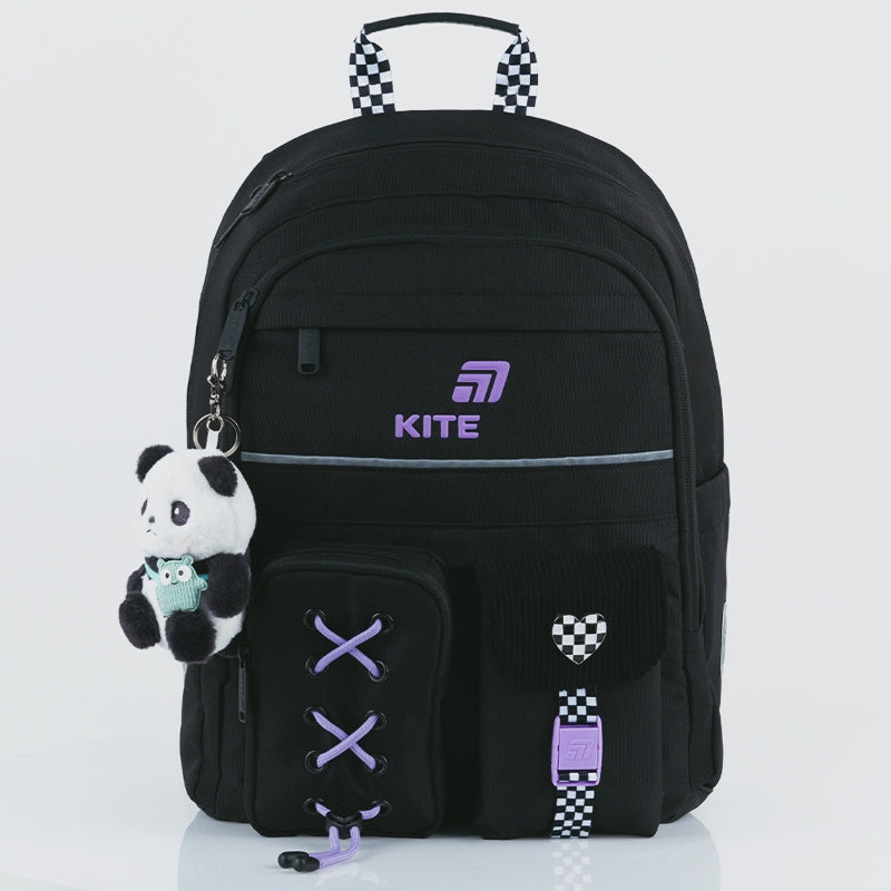 Batoh školský čierny ortopedický pre dievčatá 1-6 trieda Panda Love Kite