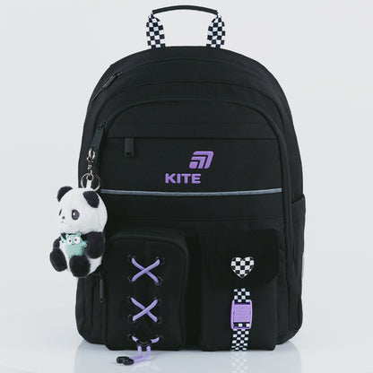 Batoh školský čierny ortopedický pre dievčatá 1-6 trieda Panda Love Kite
